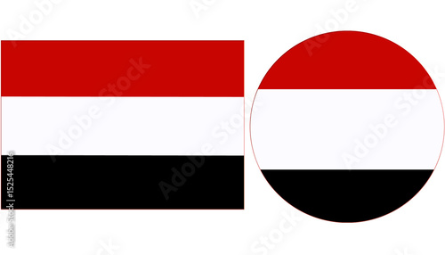 Free Download Yemen Flag, Yemen National flag has three equal horizontal bands of red, white, and black. Flag isolated on white background. Rectangular and round shape flag. - GFXLoad