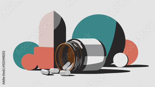 Abstract illustration of spilled medications with geometric shapes