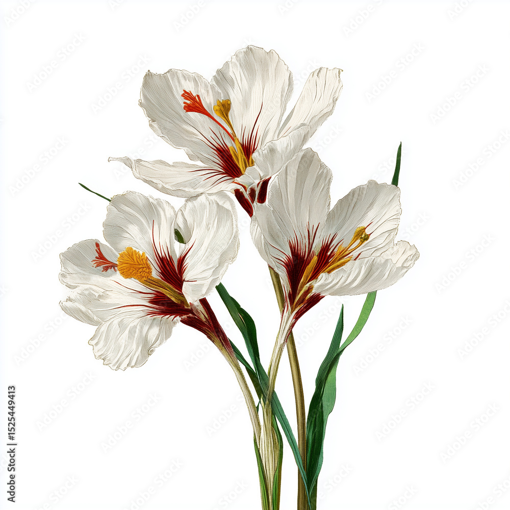 Fototapeta premium Delicate White Flowers with Red Accents , isolated on white background png