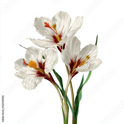 Delicate White Flowers with Red Accents , isolated on white background png