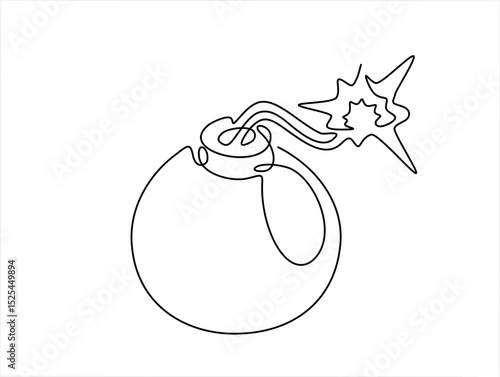 Bomb continuous one line drawing. Hand drawn one line vector. Editable stroke	