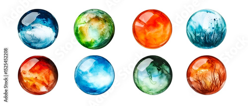 Wallpaper Mural Eight Watercolor Planets Abstract Cosmic Spheres Collection Torontodigital.ca
