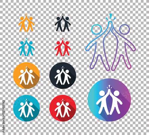 High five teamwork icons in various styles and colors. Perfect for collaboration, success, and celebration themes.