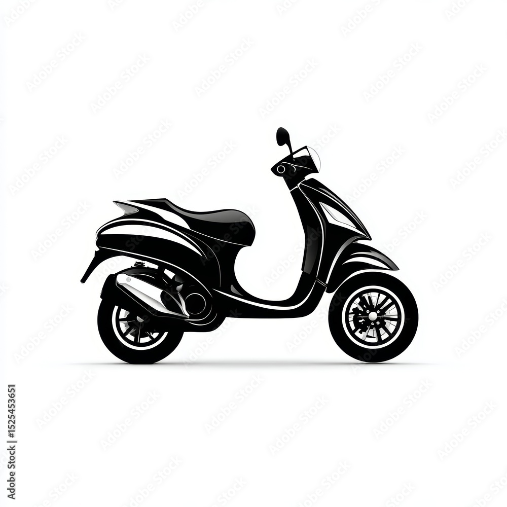 Obraz premium Black scooter vehicle graphic art features transportation design with exhaust pipe on a white background