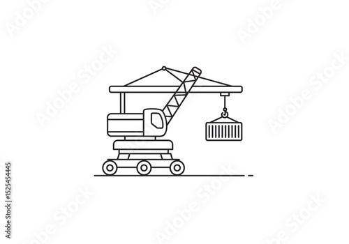 Outline drawing of a crane lifting a container in a minimalist style on a white background art