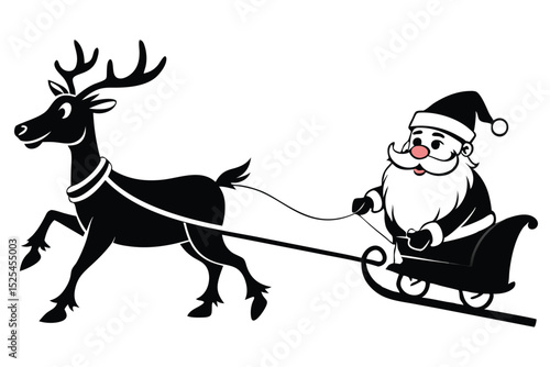 Santa Claus riding in a sleigh pulled by a reindeer silhouette