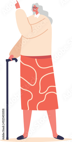 Elderly woman pointing hand up