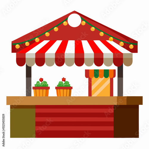 Simple Christmas Market Stalls Vector on White Background