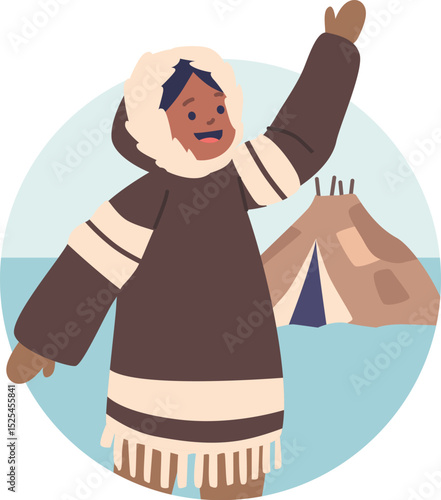 Little Eskimo child greeting someone