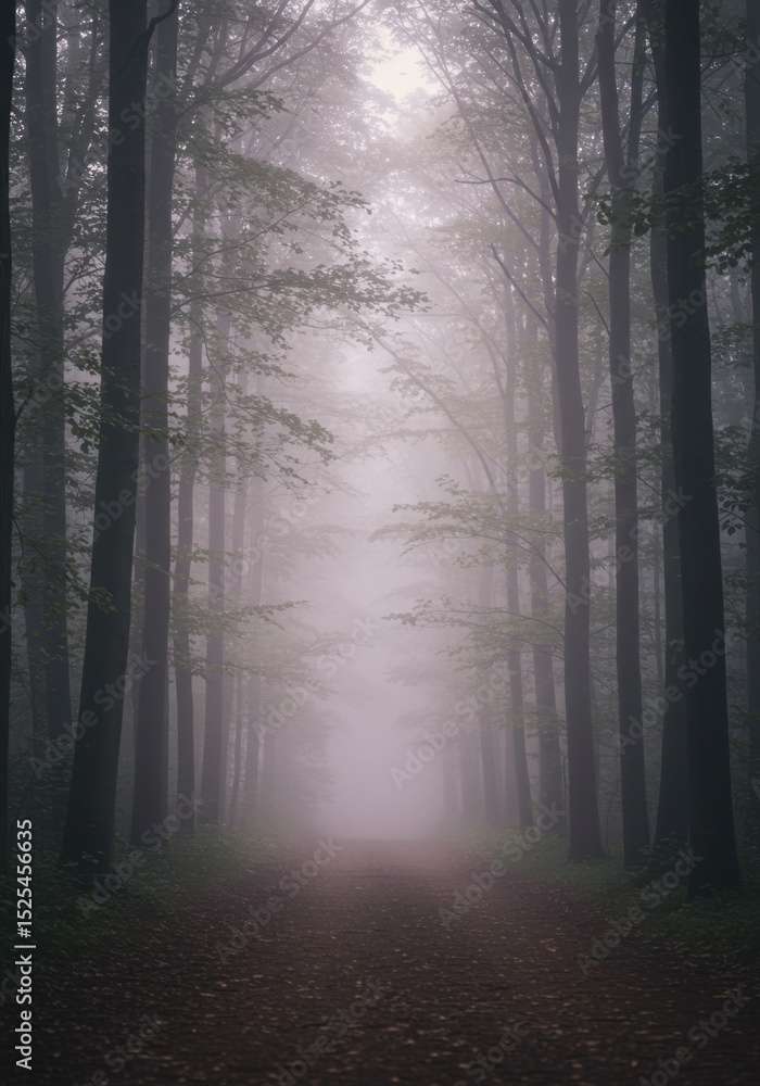 Fototapeta premium Misty Forest Path: A Dark And Mysterious Atmosphere