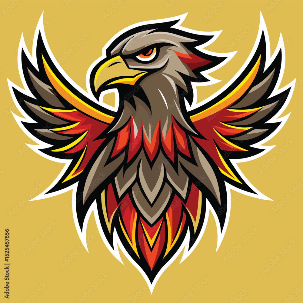 Fototapeta premium Majestic Eagle Mascot Logo with Spread Wings on Golden Background