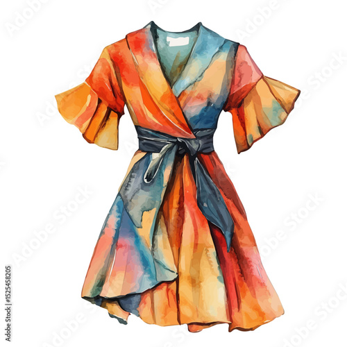 watercolor vector of Wrap Dress, high quality, isolated on a white background.