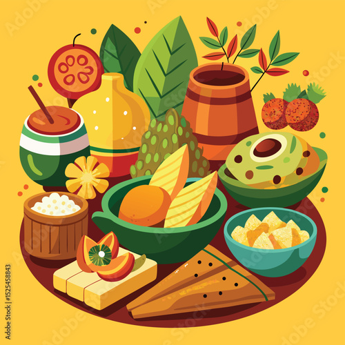 Festive Illustration of Traditional Latin American Foods and Drinks for Celebration