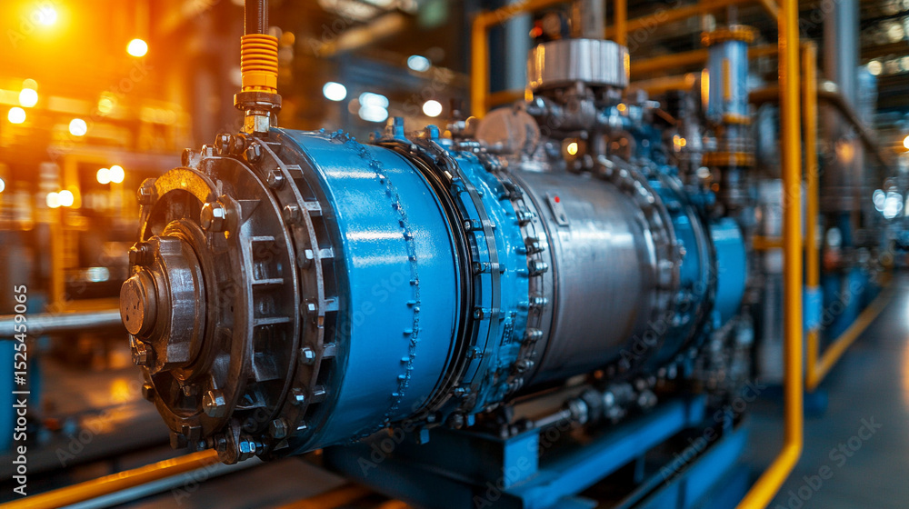 industrial compressor in production. Factory machine, energy, power equipment. Modern tech. Manufacturing system, engineering structure, mechanical parts, metal tubes, cylinder. Plant --chaos 35 --ar industrial compressor in production. Factory machine, energy, power equipment. Modern tech. Manufacturing system, engineering structure, mechanical parts, metal tubes, cylinder. Plant --chaos 35 --ar