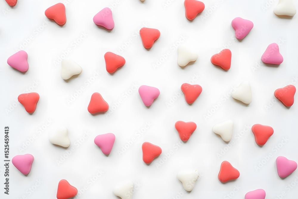 Fototapeta premium Heart shaped valentine candies in red pink and white for love and celebration