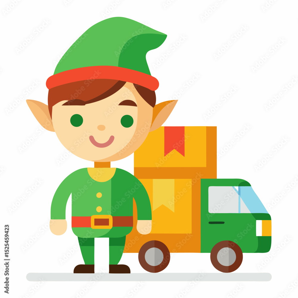 Obraz premium Elf Delivery Service Vector – Simple Design on White Background