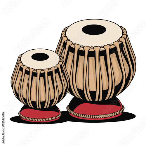 A vibrant, isolated djembe or bongo drum, a traditional percussion instrument made of wood and leather, stands ready to create an ethnic rhythm and sound