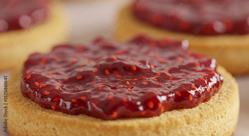 Closeup of Red Raspberry Jam on Toasted Biscuits Closeup of Red Raspberry Jam on Toasted Biscuits