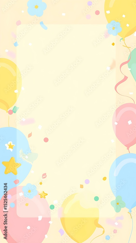 Birthday Party Celebration in Pastel Colors with Balloons and Festive Background for Customized Invitation Design Birthday Party Celebration in Pastel Colors with Balloons and Festive Background for Customized Invitation Design