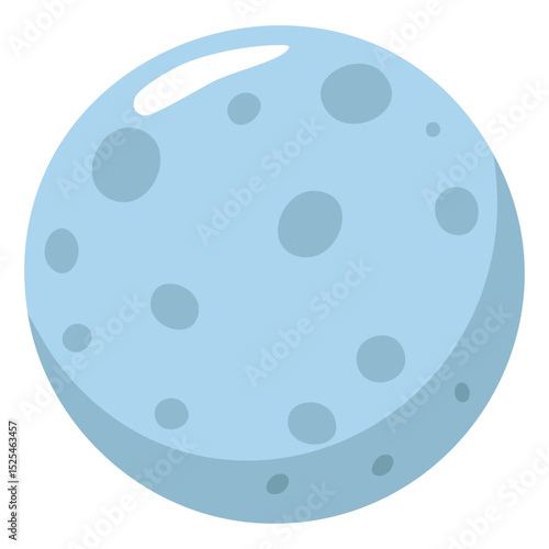 An illustration of a celestial moon, showcasing a light blue color and a textured surface with visible craters. The moon glows against the sky