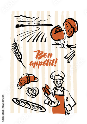 Hand drawn bakery retro poster.  Vintage sketch vector illustration
