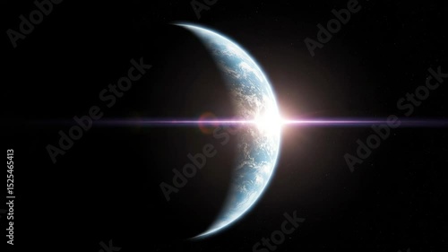 Crescent moon with sunlight shining against a dark space background -  