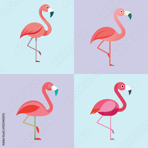 Flamingo Flat Illustration Simple Tropical Bird Vector in Flat Style