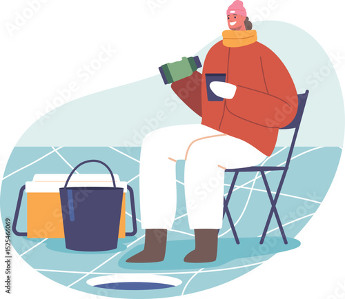 Fishery woman warming with drink