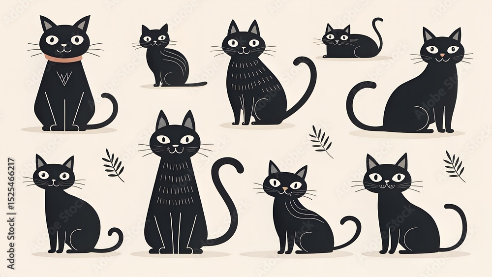 Obraz premium black silhouettes Collection of , cat icons on a white background. Various cat shapes and sizes. cat designs perfect for graphic projects. black cat, cat silhouette, cat, feline, pet, animal, 