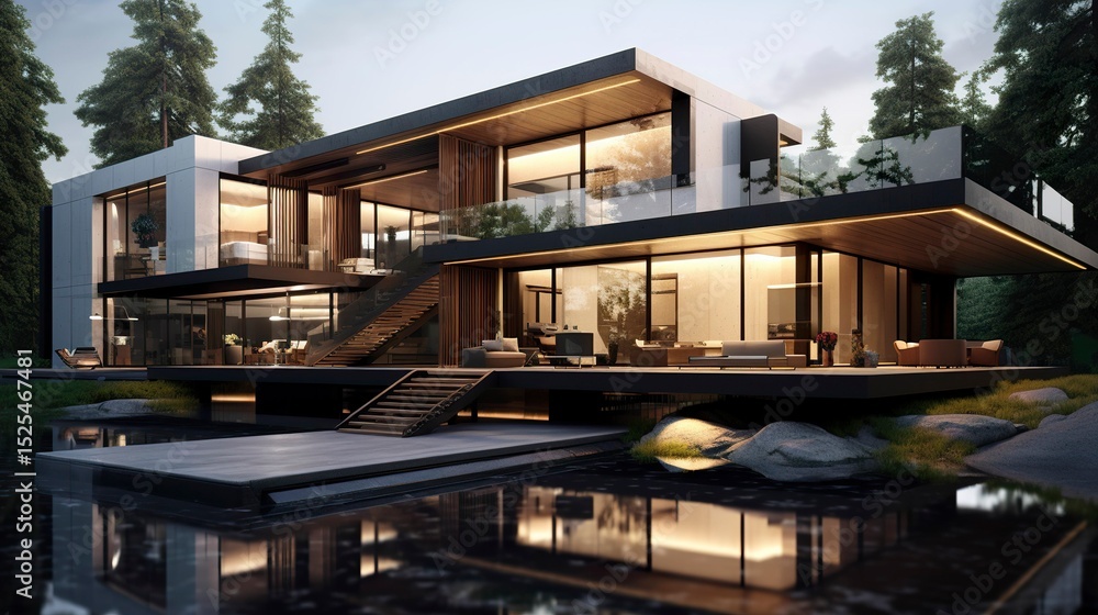 Obraz premium A photo of a modern house with a bridge