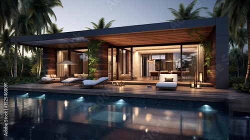 A photo of a modern house with a cabana