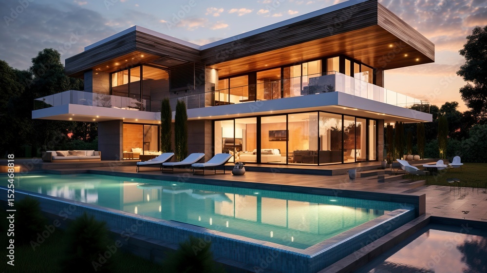 Fototapeta premium A photo of a modern house with a guest house