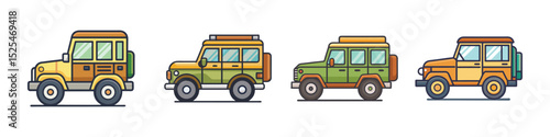 Safari Jeep Flat Illustration Simple Off-Road Vehicle Vector in Flat Style