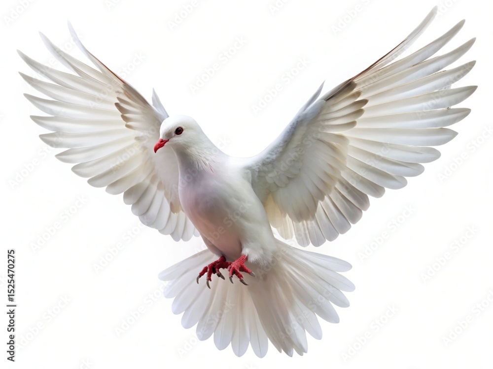 Fototapeta premium White dove flying in the sky, a symbol of peace and freedom