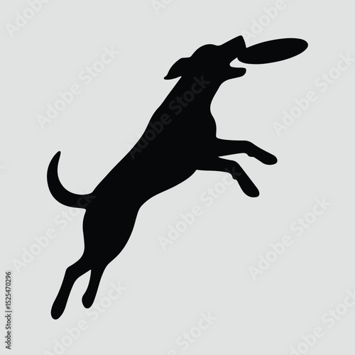 Silhouette Dog catching frisbee disc pet Illustration Vector