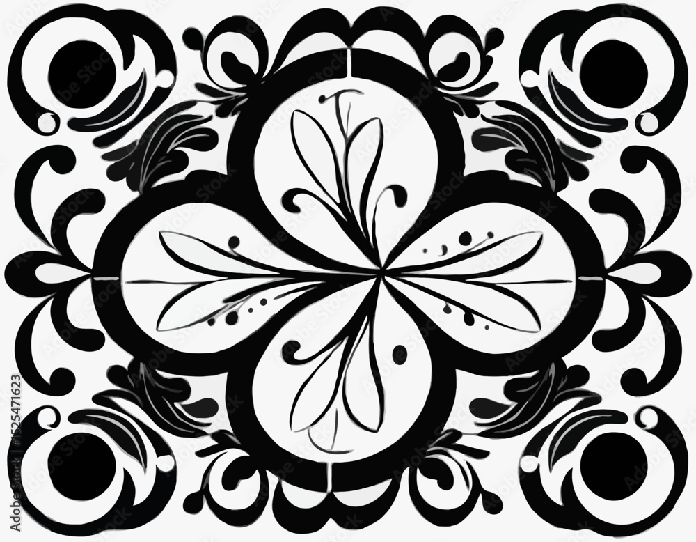 Elegant Swirl Flower Design with Black Floral Elements - Intricate Decorative Vector Art Elegant Swirl Flower Design with Black Floral Elements - Intricate Decorative Vector Art