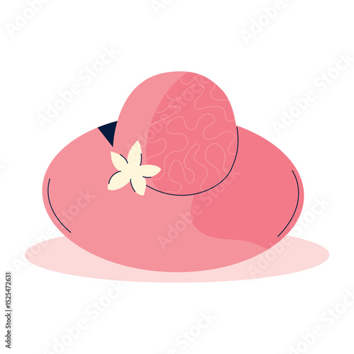 Elegant Pink Wide-Brim Hat Vector Illustration – Summer Women's Hat with Floral Accent and Decorative Pattern