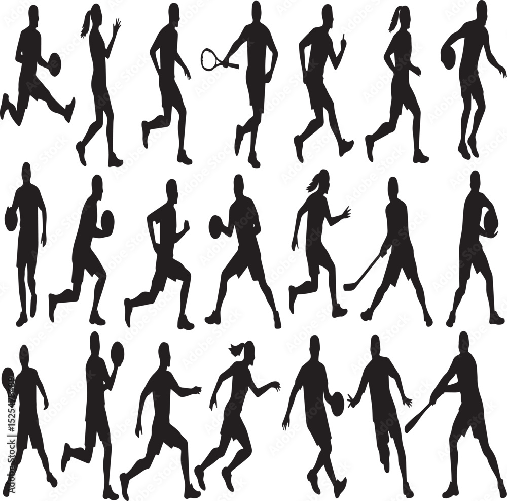 Silhouettes of Athletes Playing Various Sports Activities on White Background Silhouettes of Athletes Playing Various Sports Activities on White Background