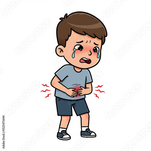 Sick Boy with Stomach Ache Feeling Nauseous Appendicitis Vector Illustration