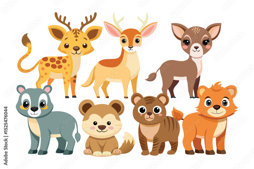Fototapeta premium Cute Cartoon Animal Collection with Pets and Wild Characters