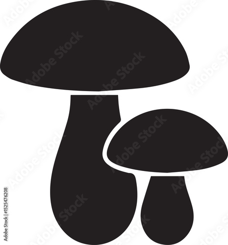 Two Mushrooms Silhouette Isolated on White Background for Design Elements