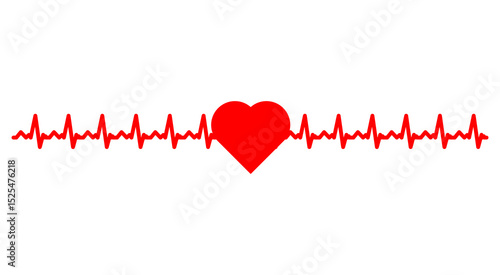 heart centered within a continuous electrocardiogram wave.  Vector illustration