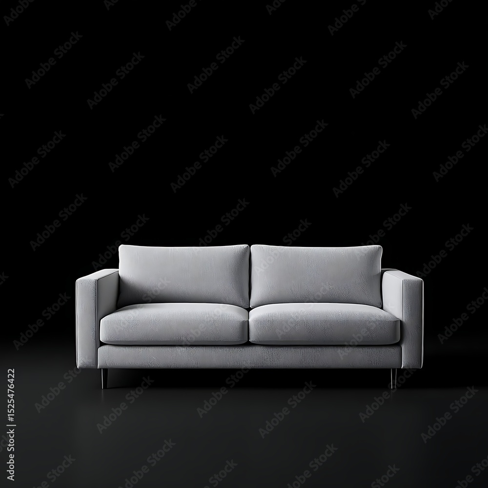 Fototapeta premium Modern Light Gray Sofa Against a Black Background