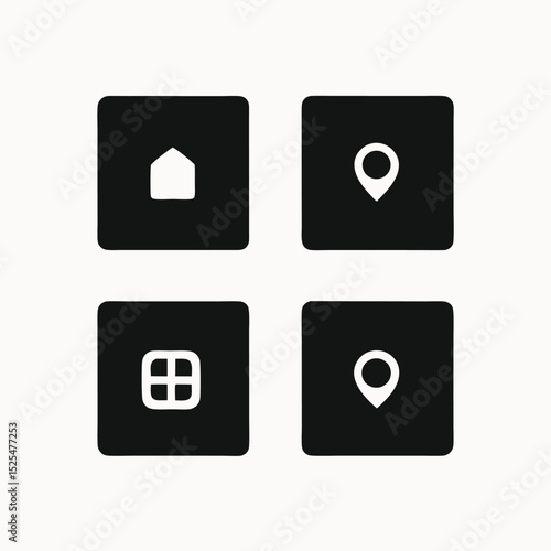 Simple UI Icons Home, Location, Grid, and Map Pin for App Design