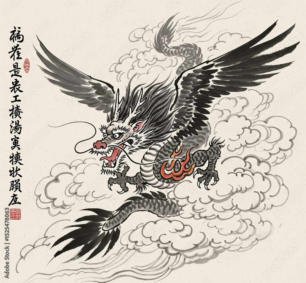Fototapeta premium dragon chinese watercolor painting