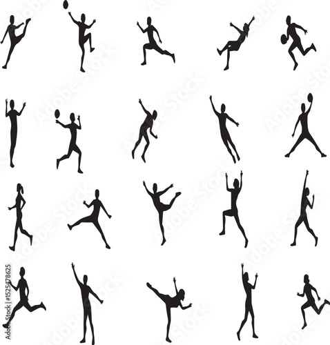 Silhouettes of Active People Jumping, Running, and Playing Sports