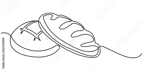 One continuous line drawing of long loaf bread. Simple black line sketch of French baguette, bread one line drawing, one line bread bun. bakery and cafe concept good for logo. Vector illustration.