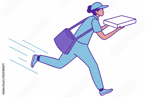 Delivery person running with pizza, food delivery, courier service, fast delivery, mobile catering, delivery job, speed service, food transport, delivery mission, pizza delivery.