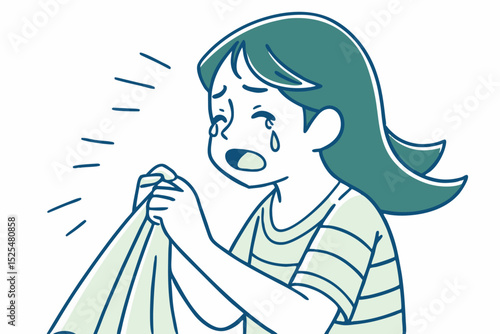 Person crying with cloth, emotional moment, sadness experience, distress expression, crying person, emotional issue, sadness, discomfort, emotional symptom, distress.