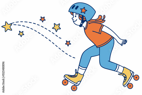Person roller skating with star trail, fun activity, skating moment, leisure sport, rollerblading, star - themed, skating experience, recreational activity, skater figure, leisure.